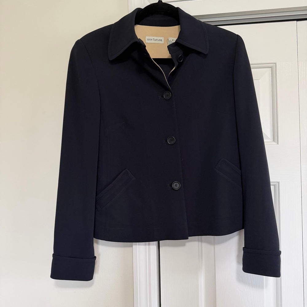 Ann Taylor Navy Blue Blazer Jacket Cuffed Size 2